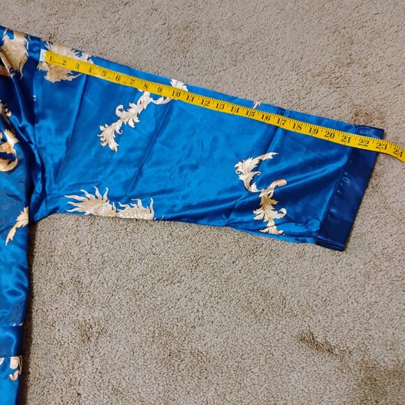 Men's Kimono Blue Robe Gold Dragon Print - Picture 6 of 10